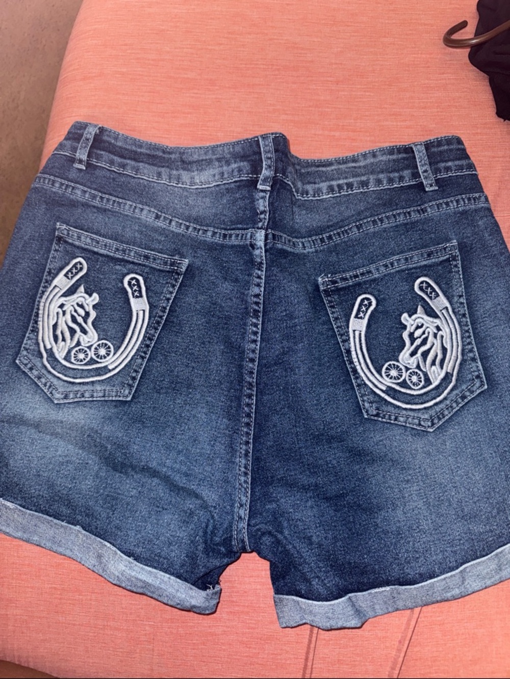 SHEIN Denim Embroidered Back-Pocket Shorts - Blue